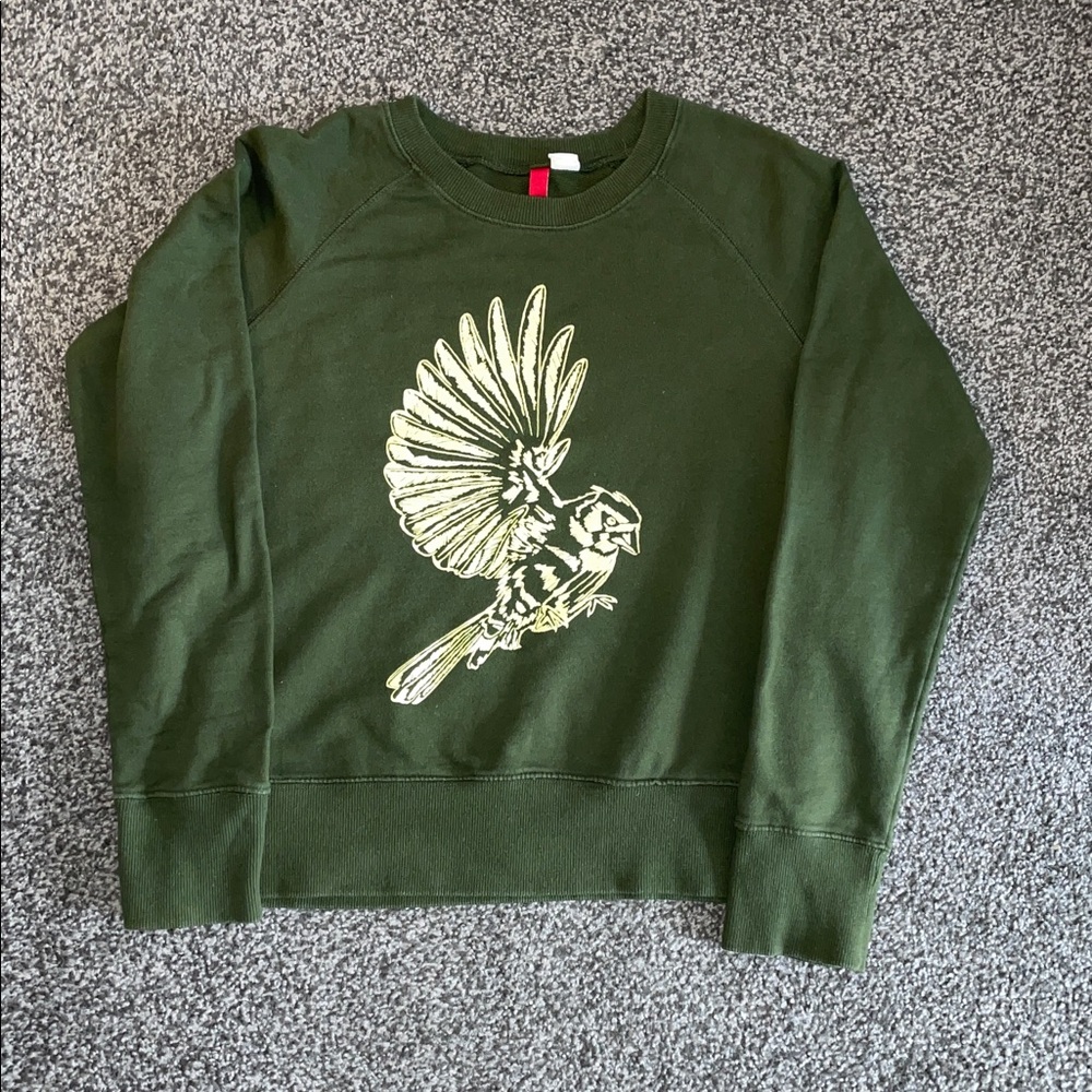 H&M Vintage Y2K Graphic Crewneck Sweatshirt Dark Green Yellow Bird Size 10